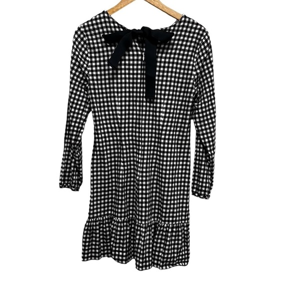 J Crew Gingham Flannel Ruffle Dress Bow Back Black White Buffalo Check Size XS - Picture 3 of 8